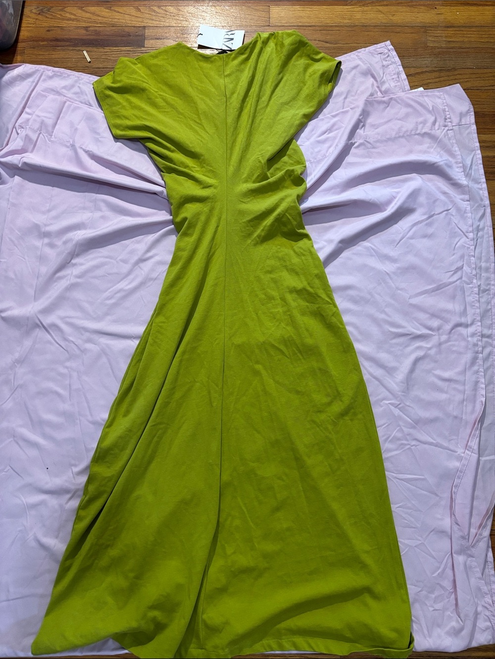 Zara Chartreuse V-Neck Maxi Dress (runs small and narrow in waist) - Picture 7 of 7